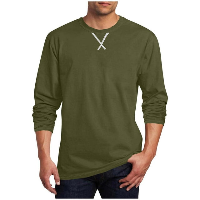 Floleo Haut pour Homme Uni à Manches Longues Imprimé d'Intersection Sport Col Rond Mode Base Classique Vacances Printemps et Automne Extérieur Haut Fête Décontracté Fête (Vert Armée, 5TG)