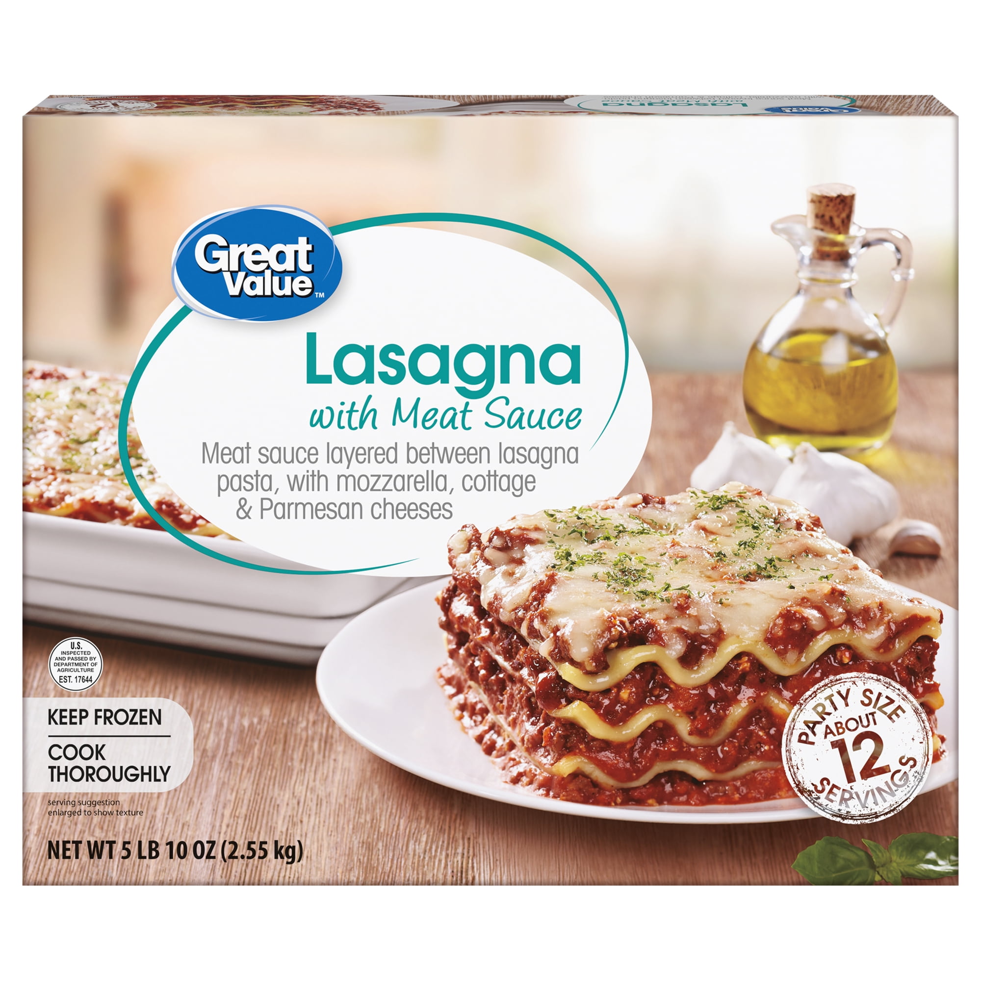 Great Value Lasagna with Meat Sauce, 90 oz (Frozen)