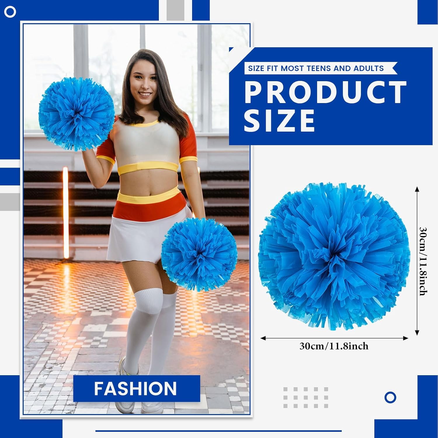 Cheerleader Pom Poms 12 Pack Sports Dance Cheering Plastic Metallic Cheerleading Pom Poms for Kids Adults-Ring Style