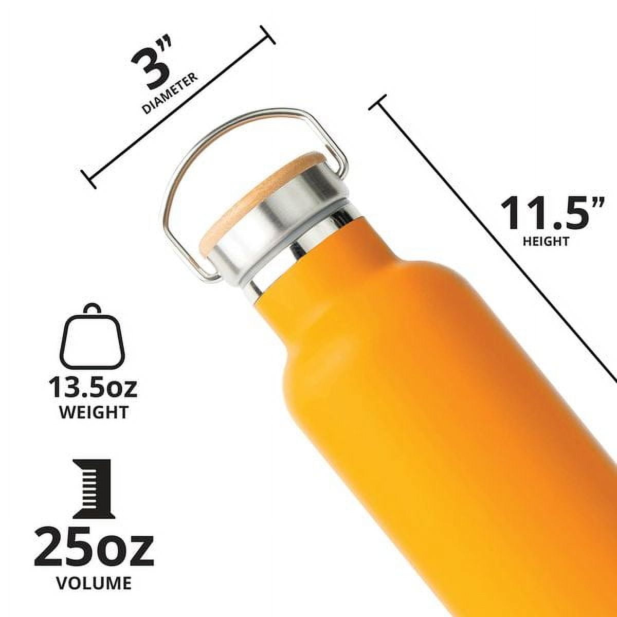 Elemental Classic Insulated Water Bottle, Leak Proof Thermos Water Bottle with Bamboo Lid and Metal Ring, Reusable Insulated Stainless Steel Water Bottle, 25oz Citrus