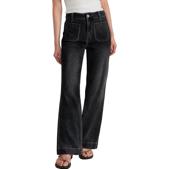 Wrongduck Women Wide Leg Denim Jeans High Waist Stretch Straight Leg Baggy Casual Pants Retro Style Loose Fit Jeans
