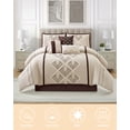 thumbnail image 2 of Lanco Brown Comforter Set King Size, 7 Piece, Terry Embroidery Geometric Home Decor, Matcking Bed Skirt, Pillows & Shams, All Season Bedding Set, 2 of 7