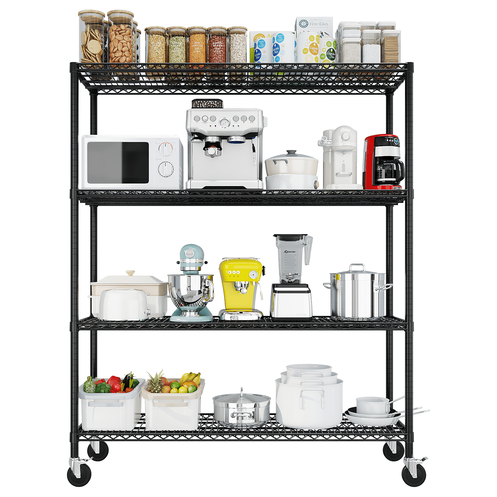 Heavy Duty Steel Wire Shelving Unit with Wheels, 55.91 in W x 24.41 in D x 6.89 in H, 60.63 lb