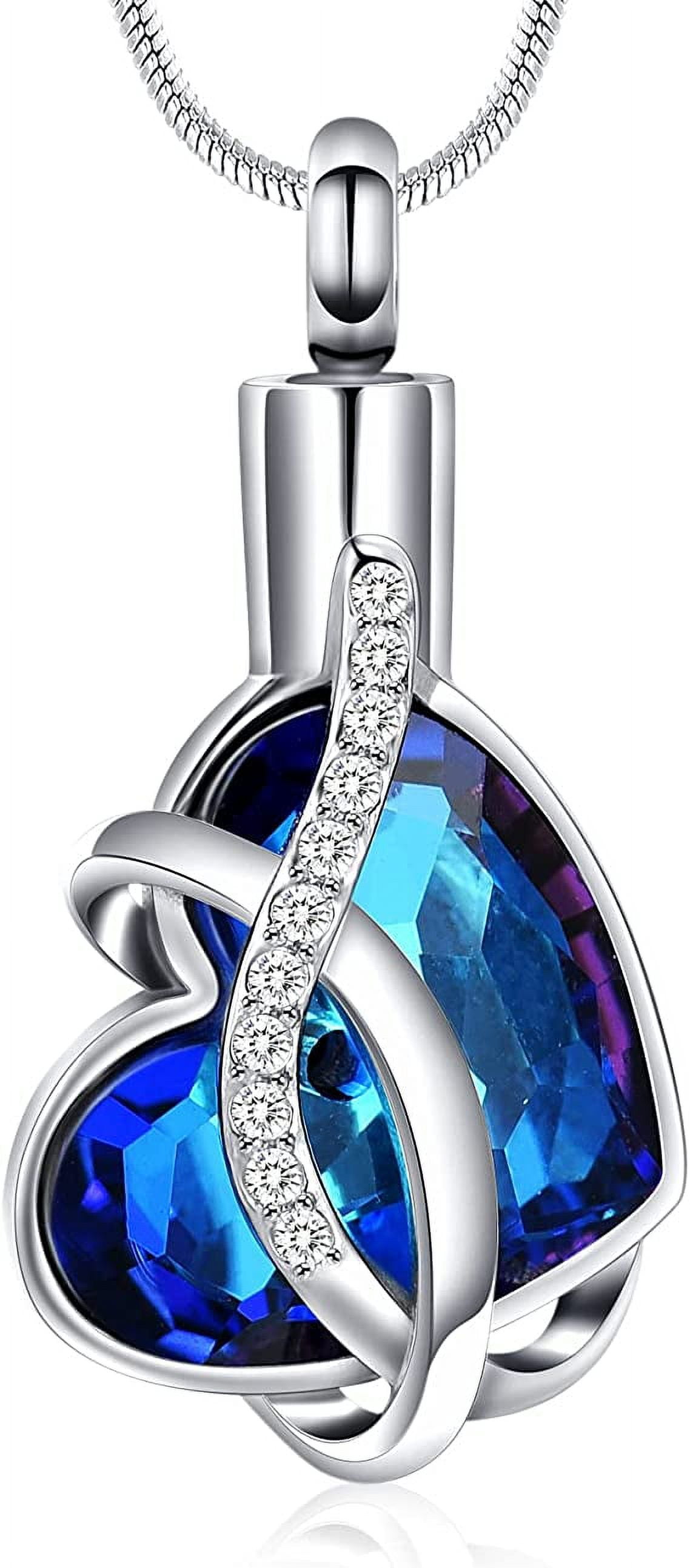 COCO Park Cremation Urn Necklace - Eagle Wing & Heart Design Memorial Keepsake With Blue Diamond - View #6