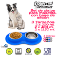 thumbnail image 3 of Dos Platos de 400 ml KE WOOW Tapete de Silicon Doble Plato para Perro Acero Inoxidable Tamaño Mediano Color Azul, 3 of 10