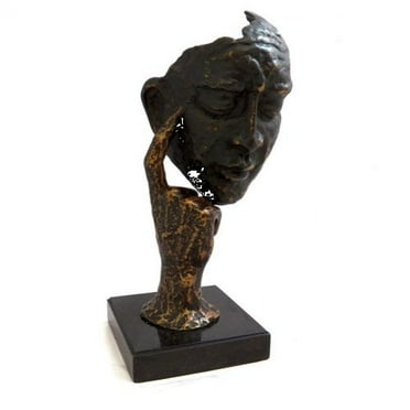 "Thinking Man" Sculpture With Bronzed Finish On Marble Base