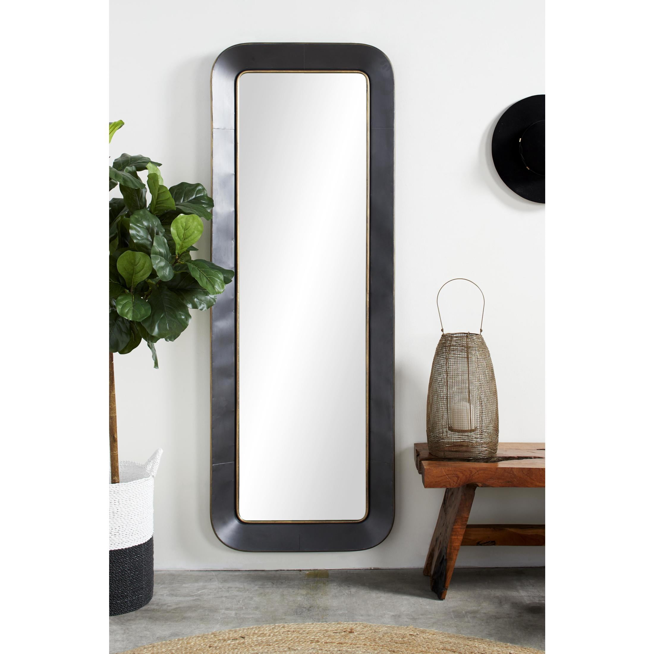 DecMode 25" x 70" Black Concaved Wall Mirror with Gold Detailing