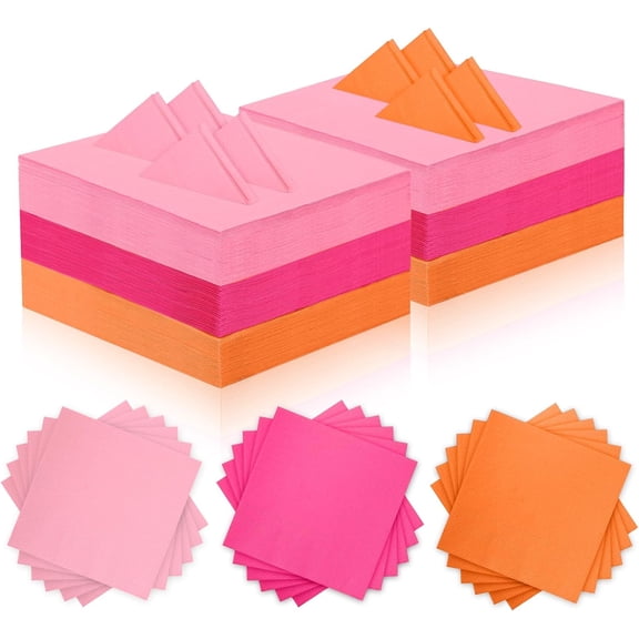 120 Pcs Pink And Orange Paper Napkins 5 * Inch Multi Color Beverage 3 Colors Dinner Guest Disposable For Tequila Sunrise Party Baby Shower Birthday