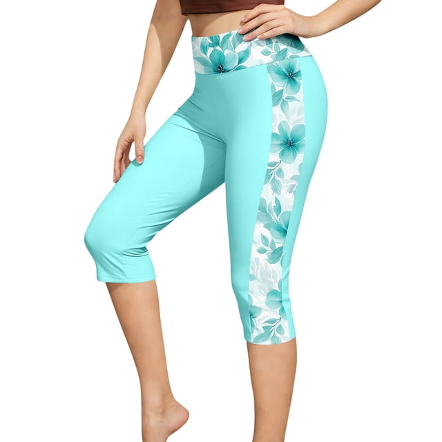 Leggings Capri de Cintura Alta para Mujeres Pantalones de Baño de Moda Leggings de Traje de Baño de Cintura Alta Suave Elástico Secado Rápido para Vacaciones en la Piscina de la Playa