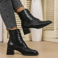 thumbnail image 6 of Bnwani Women Boots Winter Fashion Toe Square Mid-Heel Chunky Ankle Casual Solid Boot Black Size 5.5, 6 of 9