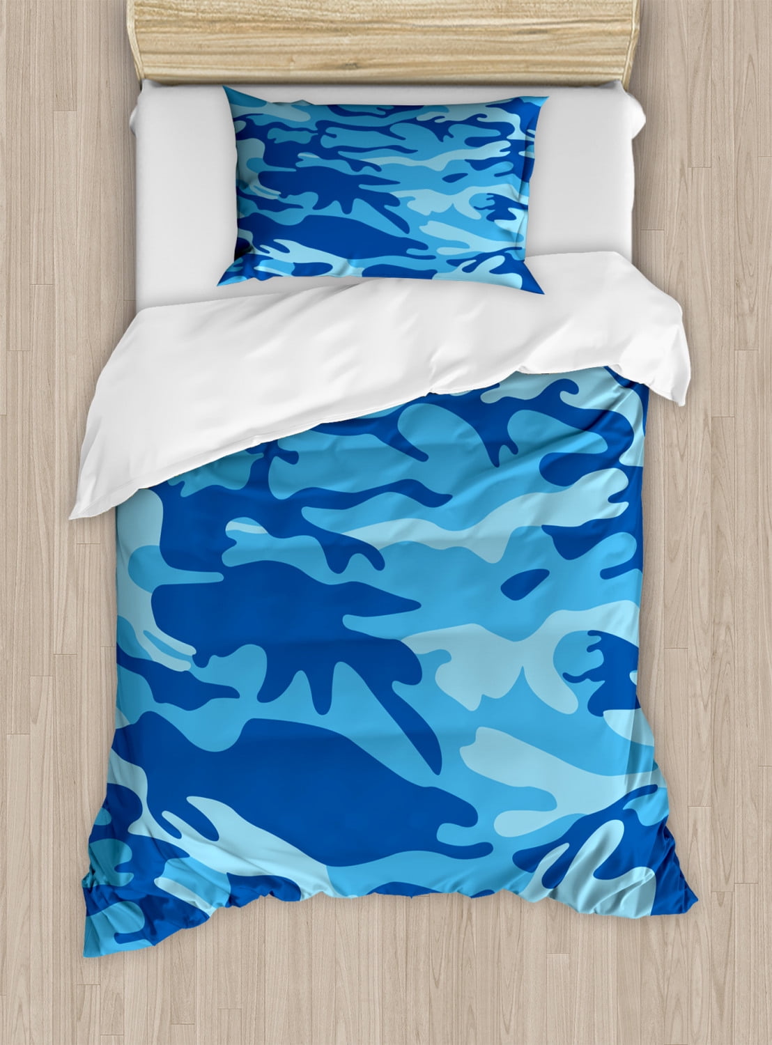 Camouflage Duvet Cover Set Twin Size, Abstract Camouflage Costume