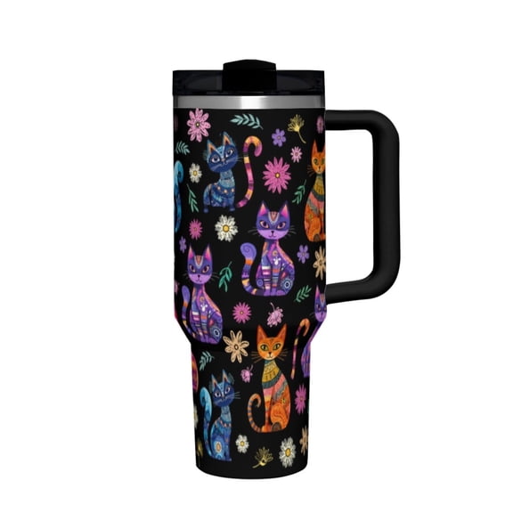 Hakunofo 40 oz Colorful Witch Cat Potion Halloween Tumbler with Handle Straw and Lid, Stainless Steel Travel Coffee Cup for Halloween Gift Home Office