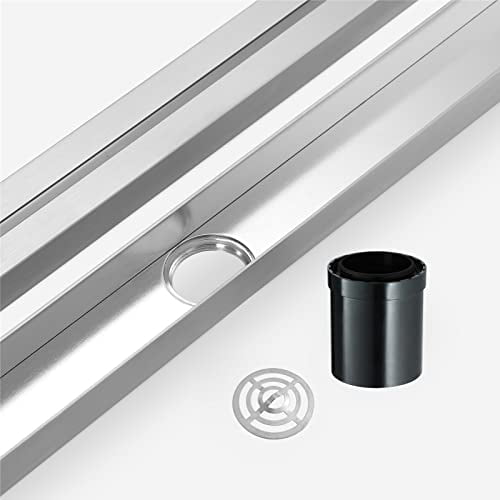 24-Inch Linear Shower Drain,304 Stainless Steel Detachable Linear Floor Drain,Rectangle Shower Drain with Hair Strainer and Straight Pipe, Deodorization,Silver