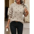 thumbnail image 6 of Women'S Polka Dots Sweaters Long Sleeve Round Neck Knitted Pullover Tops Khaki XL, 6 of 9