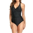 thumbnail image 2 of Sngxgn Women's Swimsuit Plunge Neckline Cutout Criss Cross Bathing Suit(Black,L), 2 of 6