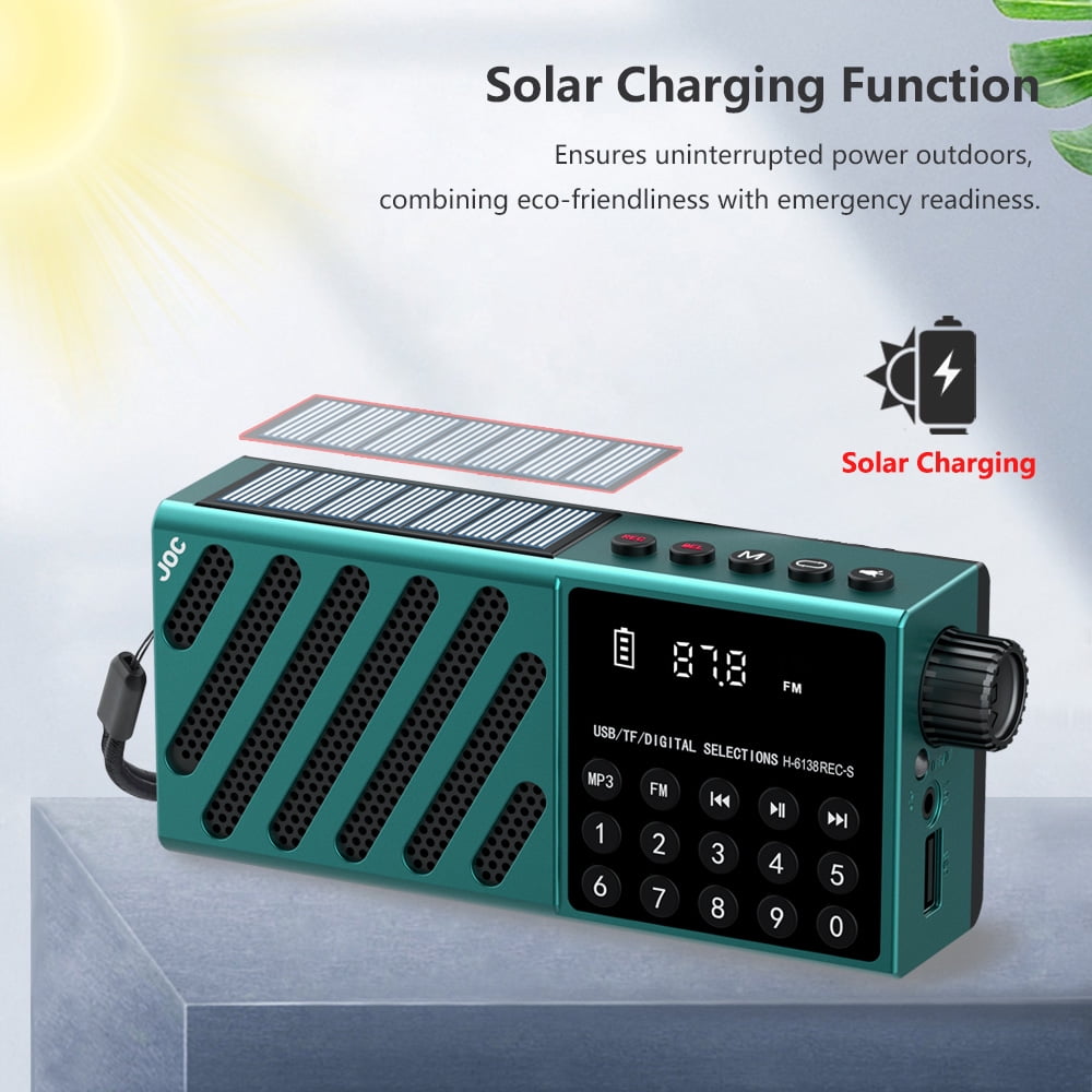 Portable Solar FM Radio with Bluetooth 5.3 Speaker, LED Light, and Recording for Outdoor Emergencies & Camping