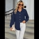 thumbnail image 5 of Camisas de Mujer con Botones, Larga, Cuello Texturizado, Blusa de Trabajo, Blusas Casuales Elegantes con Bolsillo. Azul Marino M, 5 of 10