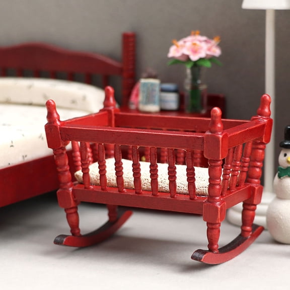 Supvox Tiny Furniture Miniatures Miniature Cradle Decorative Red Wood 1Pcs