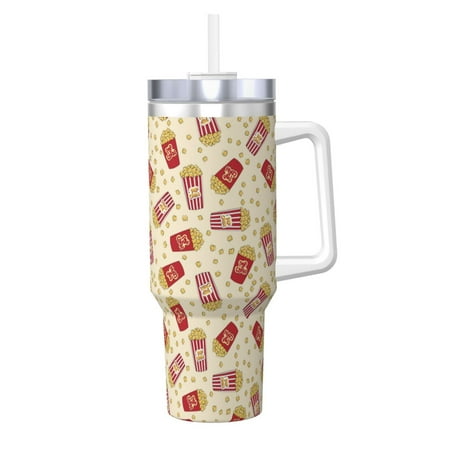 

Goofa Cartoon Popcorn Print 40oz Ice Bully With Handle And Straw Stainless Steel Vacuum Insulated Cup And 2 In 1 Straw Lid