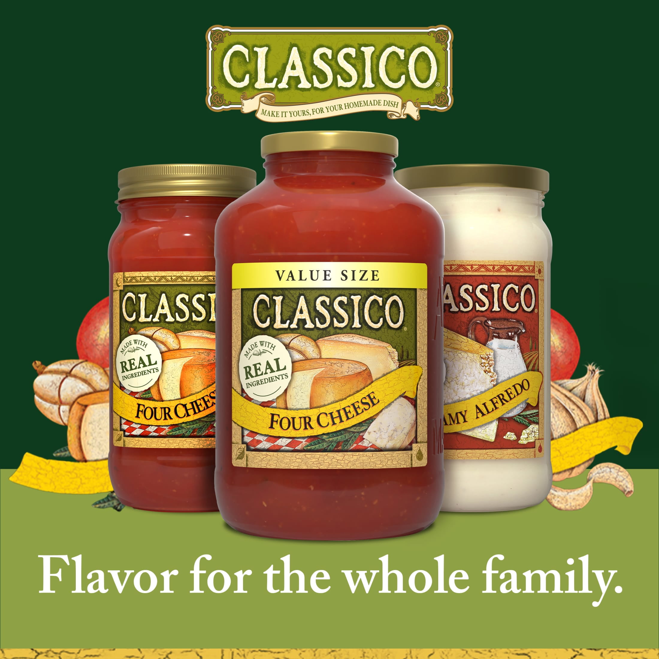 (6 pack) Classico Four Cheese Pasta Sauce Value Size, 44 oz Jar