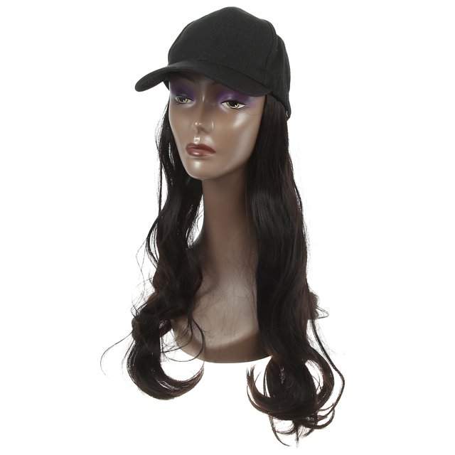 Unique Bargains Gorra de b?isbol con extensiones de cabello Peluca ondulada rizada Peinado 24 "Sombrero de peluca ajustable para mujer Negro Marr?n Unique Bargains pelucas de reemplazo de cabello