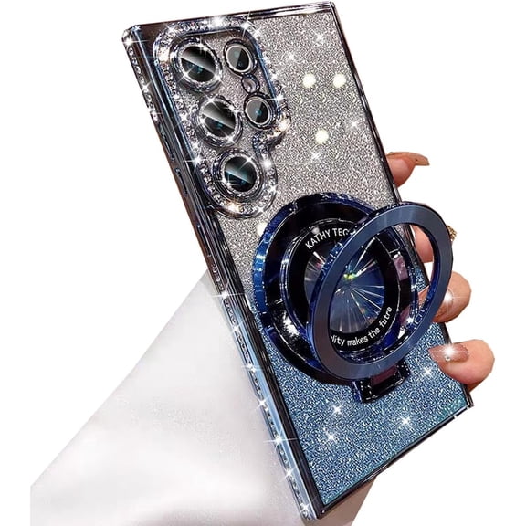 for Samsung Galaxy S25 Ultra Magnetic Kickstand Glitter Case, [Compatible with Magsafe] Cute Bling Sparkly Diamond Rhinestones with Camera Protector Women Girls Case for Galaxy S25 Ultra,Blue