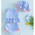 thumbnail image 5 of oqasdz Baby Swimsuits Toddler Girls Sleeveless Bathing Suit Summer Stripe Ruffles Tankini Set with Sun Hat Beach 3 Piece Cute Swim Wear, 5 of 5