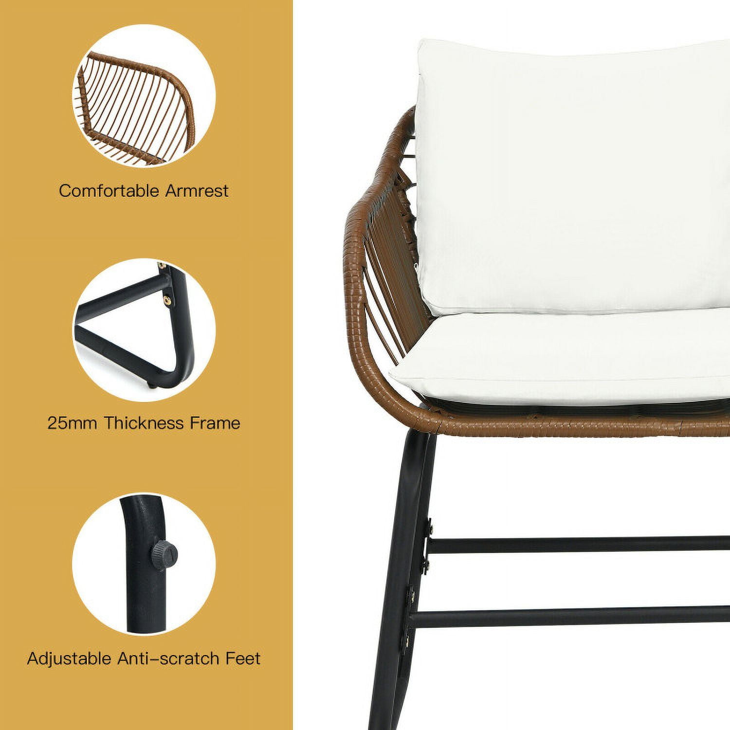 Aimee Lii 3 Pieces Patio Rattan Bistro Set Cushioned Chair Glass Table Deck, Outdoor Patio Furniture, White Aimee Lii 3 Pieces Patio Rattan Bistro Set Cushioned Chair Glass Table Deck, Outdoor Patio Furniture, White