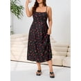 thumbnail image 6 of Multicolor Cherry Print Plus Size Adjustable Strap Dress, Slim Fit With Flattering Waist, A-Line Sundress For Spring Summer, 6 of 8