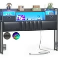 thumbnail image 7 of Aheaplus Full Headboard with Drawer Storage and RGB LED Light, Full Size Upholstered Headboard with Charging Station and Bookcase, for Bedroom/Dorm Room/Guest Room, Black Oak, 7 of 7