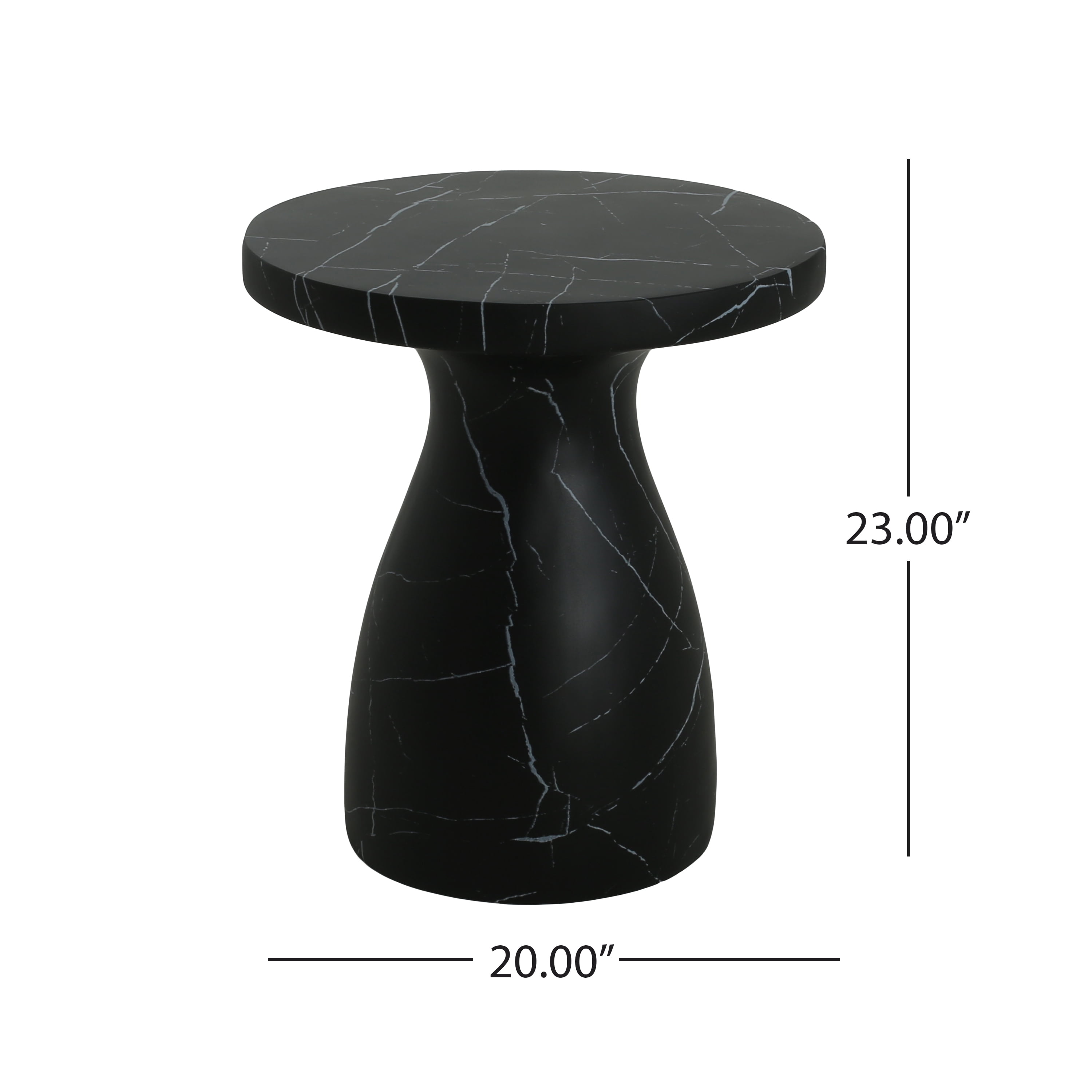 Travertine Side Table, Outdoor Light Weight Concrete End Table for Patio Garden, Black Marble