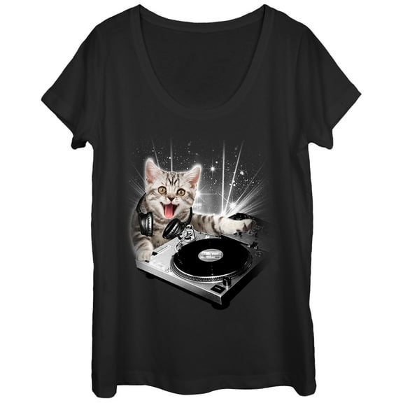 Women's Lost Gods DJ Space Kitten Scoop Neck Black X Large