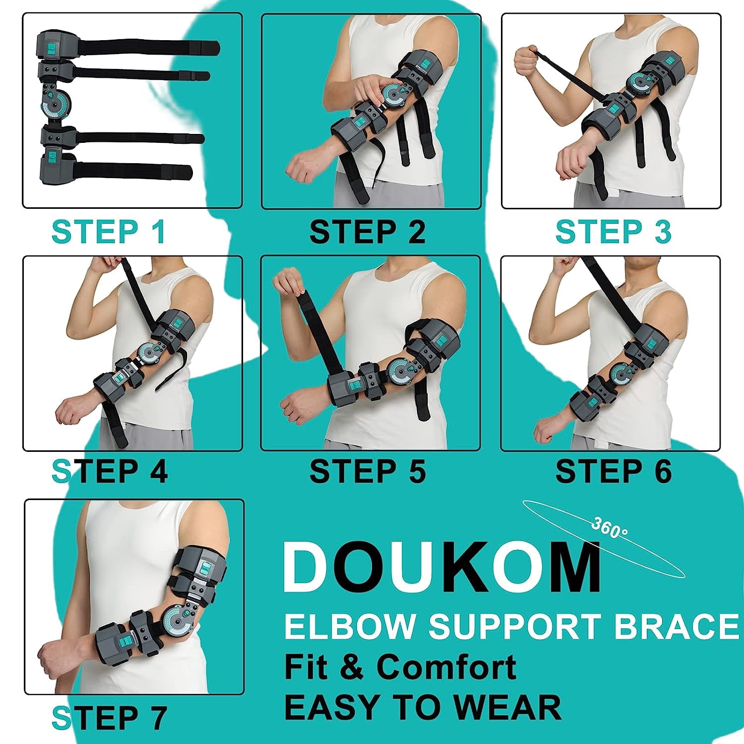 Orthomen Hinged ROM Post Op Elbow Brace Adjustable Telescoping Injury Recovery Pain Relief （Right）