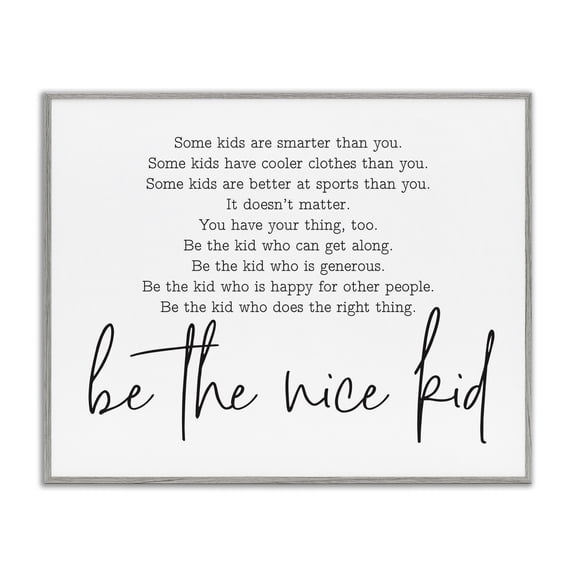 Stupell Industries Eclectic Be The Nice Kid Black And White Inspirational Word Design Gray Framed Giclee Art, 20 x 16, by Lettered and Lined