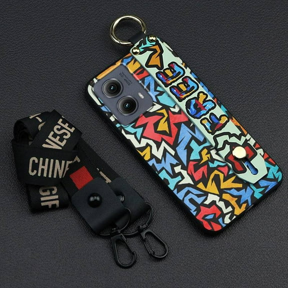 LYM-Phone Case For MOTO Edge 5G 2024, Dirt-resistant Wrist Strap Anti-knock Ring Kickstand Silicone Personality Soft case Lanyard Back Cover Fashion Design Anti-dust Protective Wristband