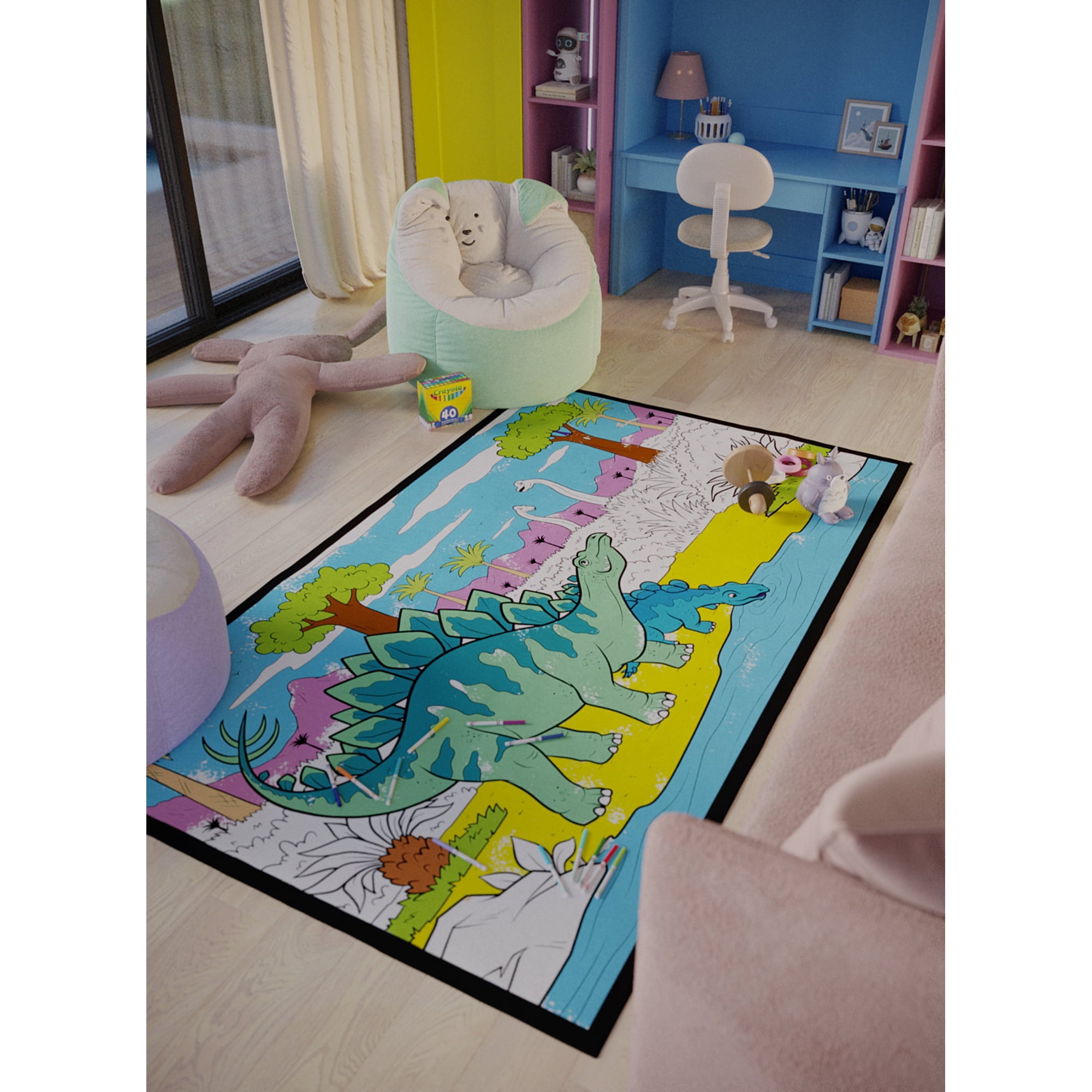 FUN Dinosaurs Shy Stegosaurus Coloring Mat, Kids Gift, Playroom, Arts and Crafts, Kids Toys, Interactive