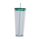 thumbnail image 1 of Taza de agua fría de plástico de doble capa de 750 ml, taza de bebida transparente, taza de agua con pajita con tapa de color, 1 of 5
