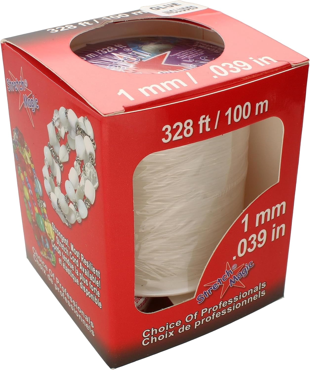Stretch Magic Bead & Jewelry Cord - Strong & Stretchy, Easy to Knot - Clear Color - 1mm Diameter - 100-meter (328 ft) Spool - Elastic String for Making Beaded Jewelry – Bonus Hypo Cement Glue