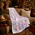 thumbnail image 3 of Pink ribbon white horse floral Flannel Blanket cozy pastel equine artwork Home Decor for couch bedroom nursery nook, Mother's Day Gift for horse lovers and moms, 3 of 9