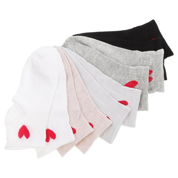FELTECHELECTR 5Pairs Heart Ankle Socks for Women Cotton Anti Slip Control Breathable for Summer