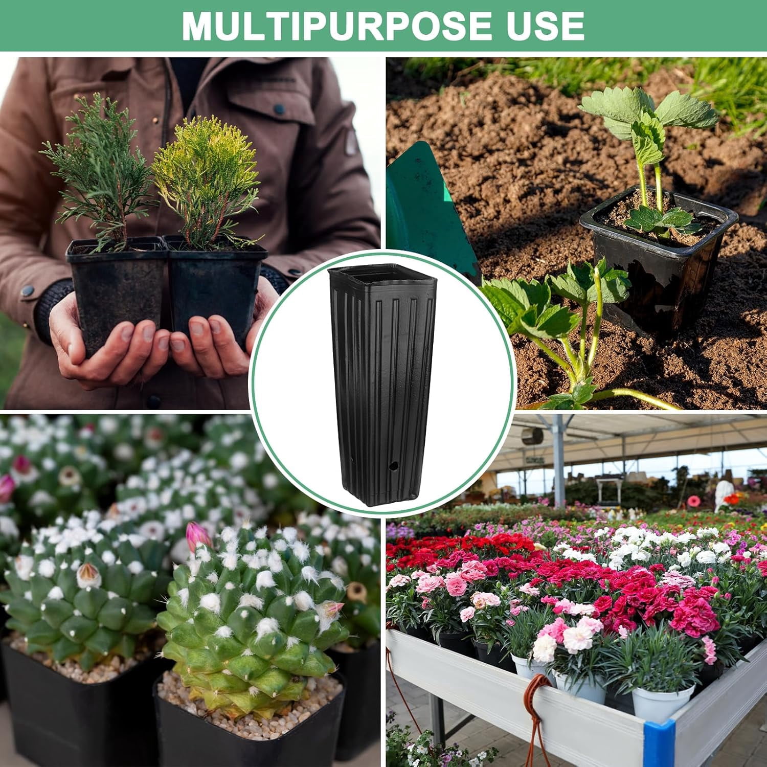 50-Pack Plant Nursery Pots, 3.94x3.94x11.81 Inch Plastic Deep Growing Nursery Pots Succulent Planter Flower Tree pots with Drainage Holes for Indoor Outdoor Gardening [Black]