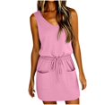 thumbnail image 2 of JoveMarine Dresses for Women Summer Casual V-Neck - Drawstring Waist Short Beach Vacation T-Shirt Dress with Pockets, Sleeveless Lightweight,Pink L, 2 of 7