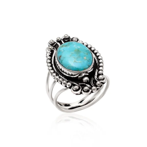 925 Sterling Silver Statement Ring For Women Natural Oval Shape Turquoise Handmade Gemstone Ring Christmas Jewellery Gift For Her