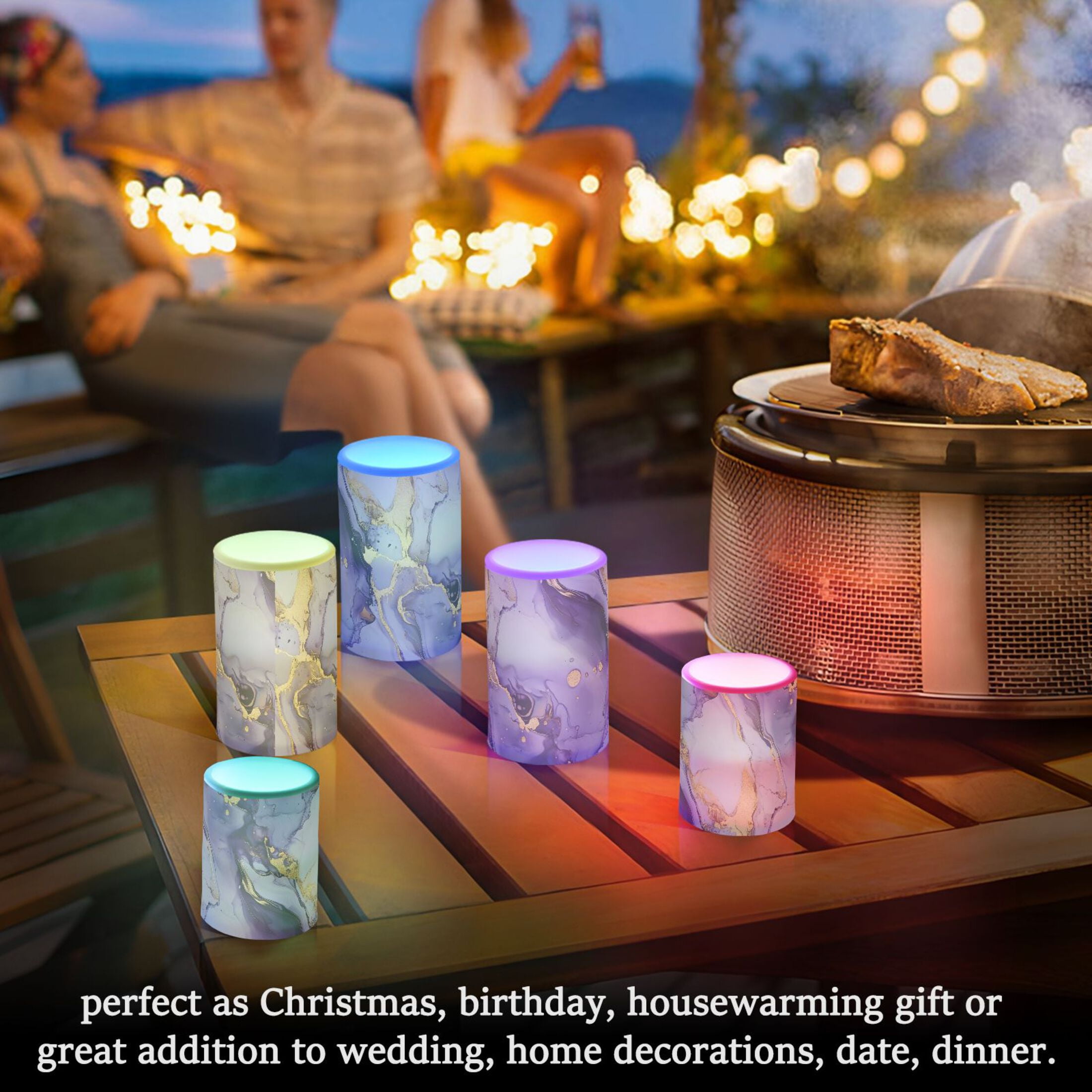 Purple Golden Marble Pattern Flickering Flameless Candles Battery Operated with Remote Timer LED Pillar Candles Set of 2