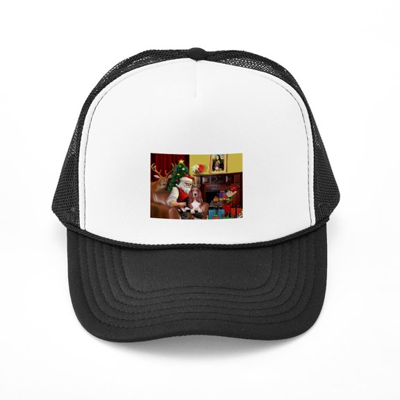 CafePress - Santa's Basset Hound - Adjustable Unisex Printed Trucker Hat with Mesh Back