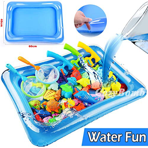 17Pcs Magnetic Floating Toy Magnet Pole Rod Net CozyBomB Kids Fishing Bath Toys Game Toddler Education Teaching and Learning Colors Ocean Sea Animals 3 Year olds Plastic Floating Fish 