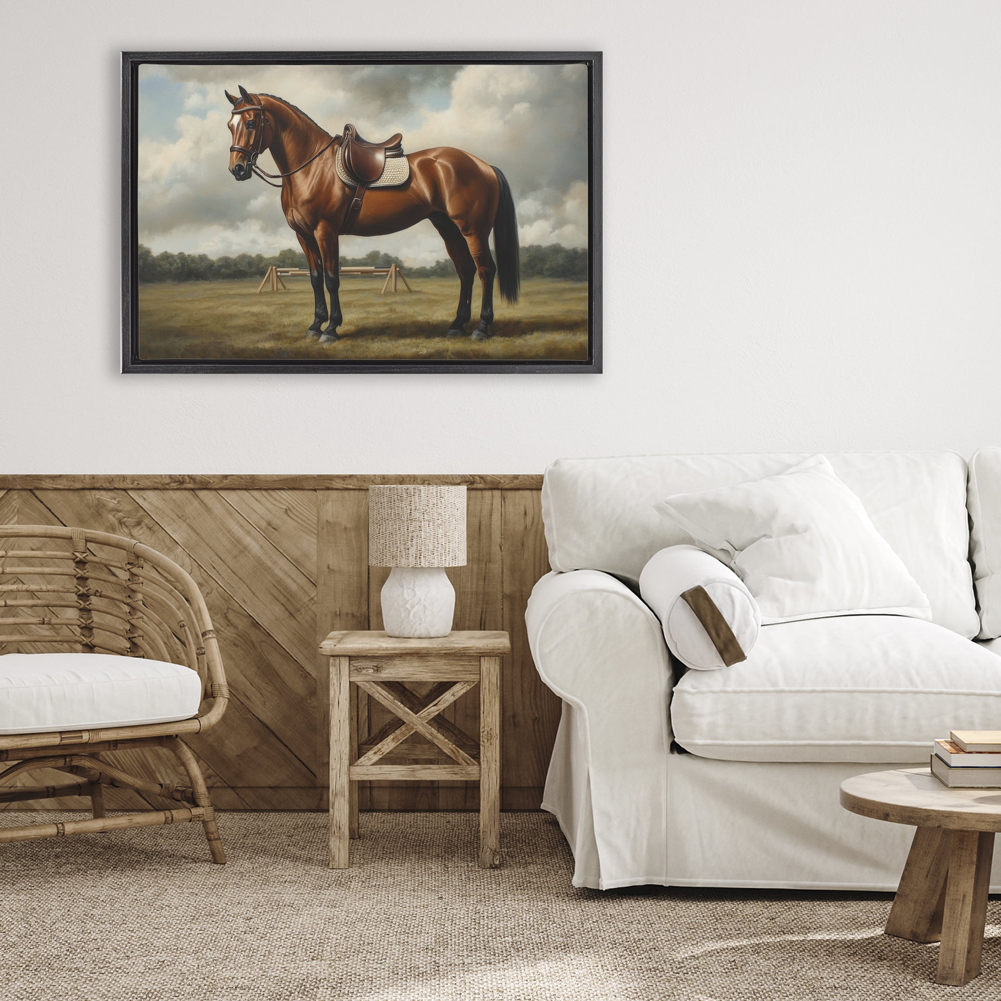 Stupell Industries Red Mare in Pastoral Landscape Black Framed Floater Canvas Wall Art, design by Petal Prints Design