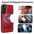 thumbnail image 3 of for Samsung Galaxy S22 Plus PU Leather Back Case, Built-in Invisible Stand [Compatible with Magsafe] Protective Slim Kickstand Anti-fall Phone Cover Compatible with Samsung Galaxy S22 Plus, Winered, 3 of 8