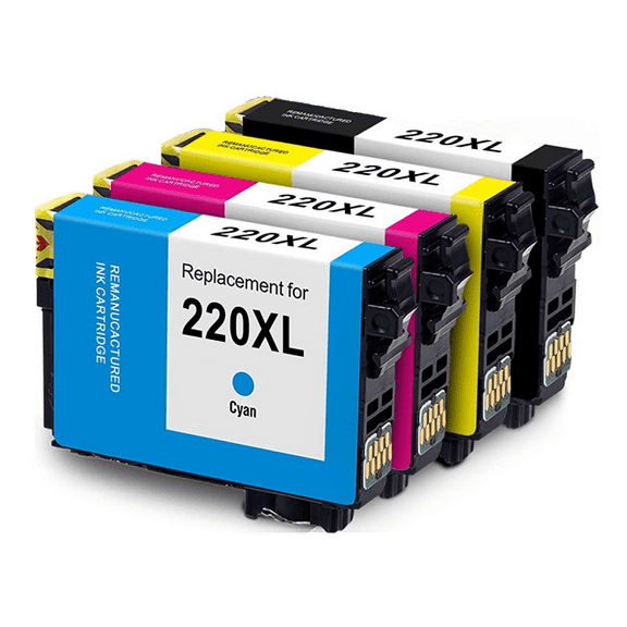 4PK High-Yield BCMY Ink Cartridge for Epson 220XL - Fits Epson Expression XP-320 420 424 WF 2630 2650