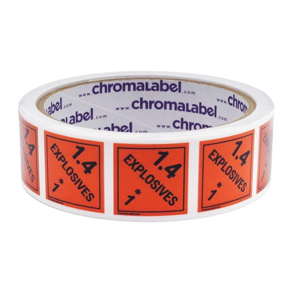1" x 1" Permanent Durable D.O.T. Hazard Labels: Class 1.4 Explosives, 250/Roll
